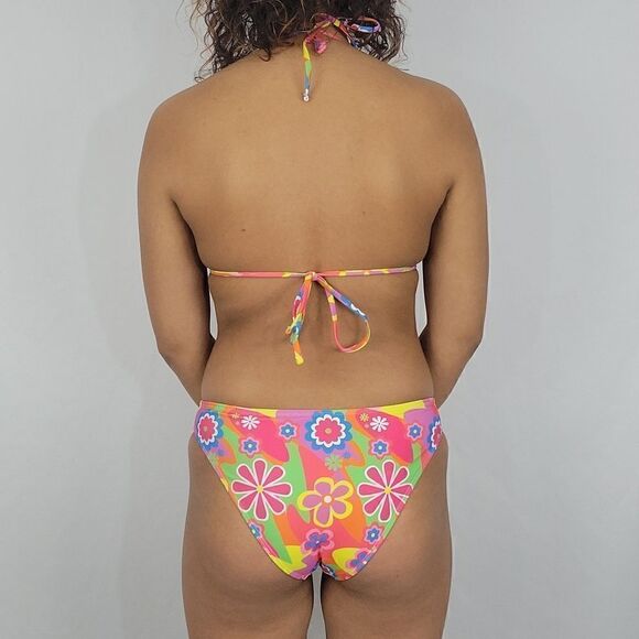 Multi-Color Floral Retro Gypsy Halter Triangle Bikini Swimsuit With Cover Up - Picture 7 of 7